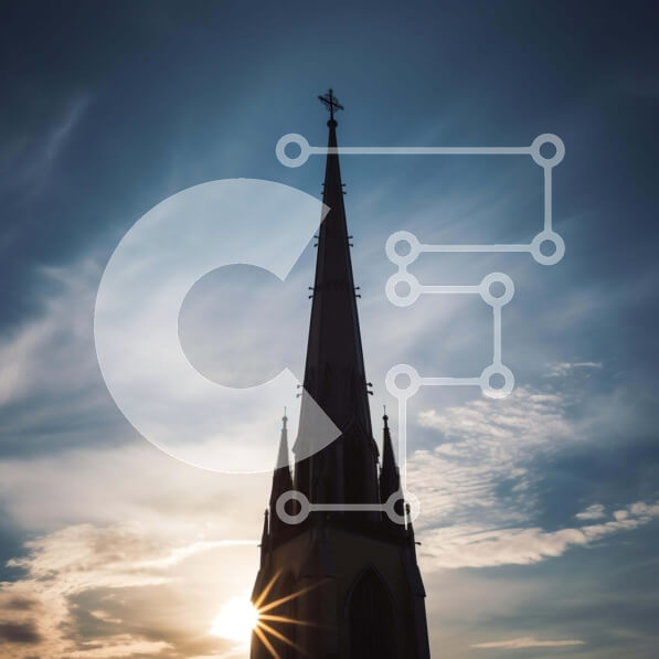 Intra Συλλεκτικό Ξύλινο Παζλ Plywood  4mm - Θρησκευτικό κτίριο στο ηλιοβασίλεμα με σταυρό και σύννεφα Σε Ξύλινο Κουτί - Διαστάσεις Puzzle: 10x10 cm – 25 κομμάτια