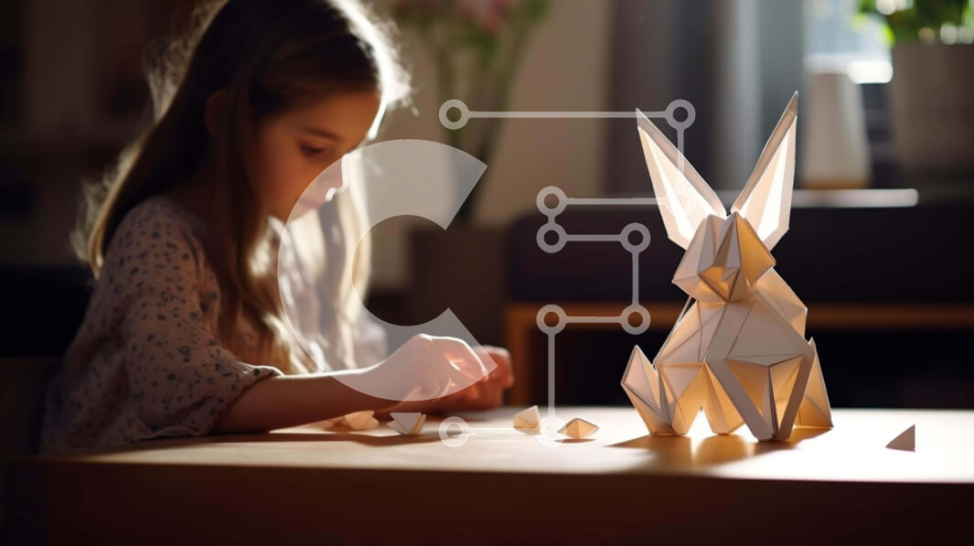 Intra Συλλεκτικό Ξύλινο Παζλ Plywood  4mm - Νεαρό κορίτσι που φτιάχνει λαγουδάκι Origami Σε Ξύλινο Κουτί - Διαστάσεις Puzzle: 10x10 cm – 25 κομμάτια