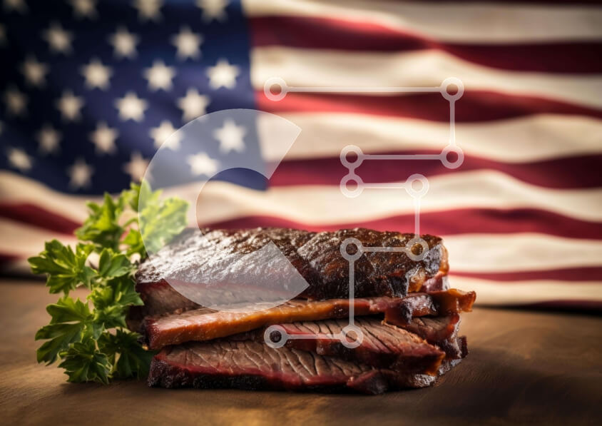 Σετ των 2 Intra Συλλεκτικό Ξύλινο Παζλ Plywood  4mm - Ψητό κρέας με αμερικανική σημαία στο φόντο Σε Ξύλινο Κουτί - Διαστάσεις: 10x10 cm – 25 κομμάτια