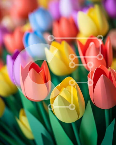 Σετ των 2 Intra Συλλεκτικό Ξύλινο Παζλ Plywood  4mm - Ένδειξη Origami με πολύχρωμες χάρτινες τουλίπες Σε Ξύλινο Κουτί - Διαστάσεις: 10x10 cm – 25 κομμάτια