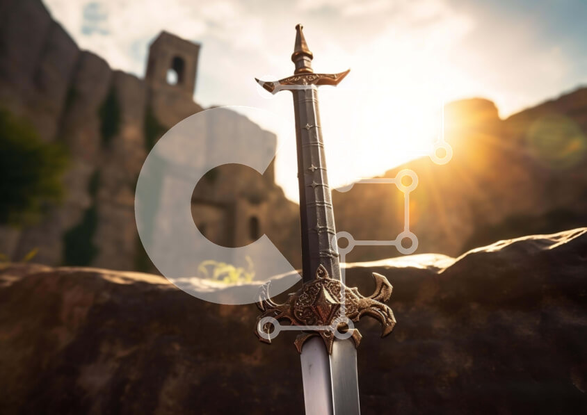 Intra Συλλεκτικό Ξύλινο Παζλ Plywood  4mm - Παλαιό ξίφος που στηρίζεται σε βράχους Σε Ξύλινο Κουτί - Διαστάσεις: 10x10 cm – 25 κομμάτια