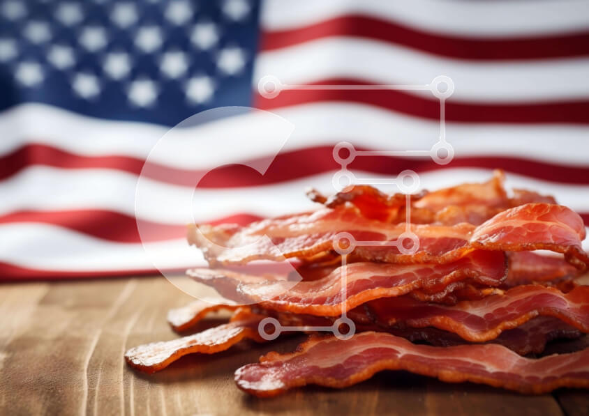 Σετ των 2 Intra Συλλεκτικό Ξύλινο Παζλ Plywood  4mm - Αμερικανική σημαία και σωρός μπέικον Σε Ξύλινο Κουτί - Διαστάσεις: 10x10 cm – 25 κομμάτια