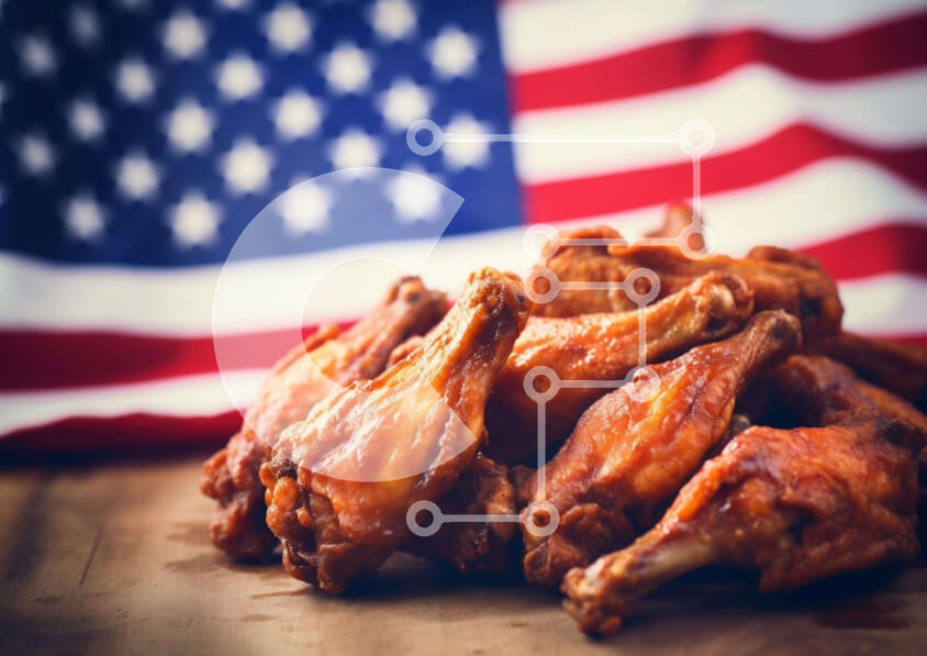 Σετ των 2 Intra Συλλεκτικό Ξύλινο Παζλ Plywood  4mm - Φτερούγες κοτόπουλου αμερικανικής σημαίας Σε Ξύλινο Κουτί - Διαστάσεις: 10x10 cm – 25 κομμάτια