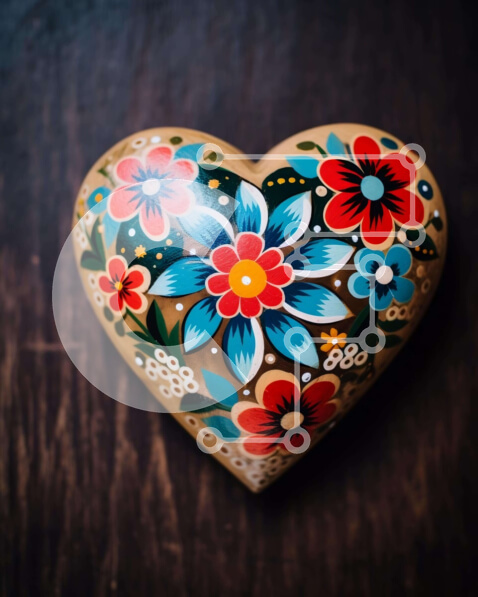Intra Συλλεκτικό Ξύλινο Παζλ Plywood  4mm - Αντικείμενο σε σχήμα καρδιάς με ζωγραφισμένα πολύχρωμα λουλούδια Σε Ξύλινο Κουτί - Διαστάσεις: 10x10 cm – 25 κομμάτια