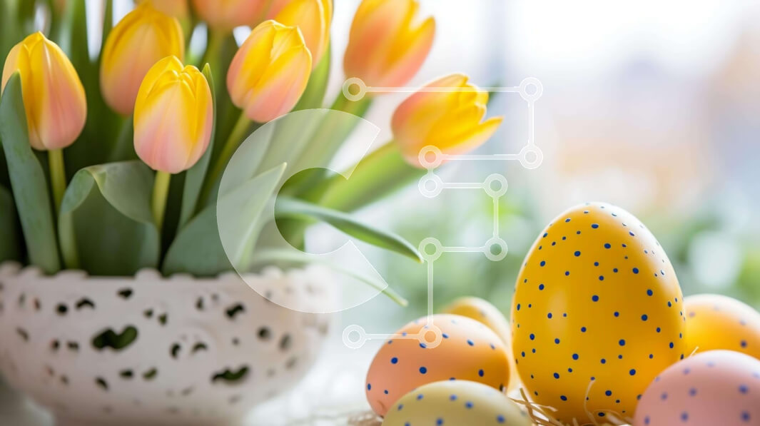 Intra Συλλεκτικό Ξύλινο Παζλ Plywood  4mm - Πασχαλινά αυγά και τουλίπες με αυγά λαγουδάκι βαμμένα με πουά Σε Ξύλινο Κουτί - Διαστάσεις: 10x10 cm – 25 κομμάτια