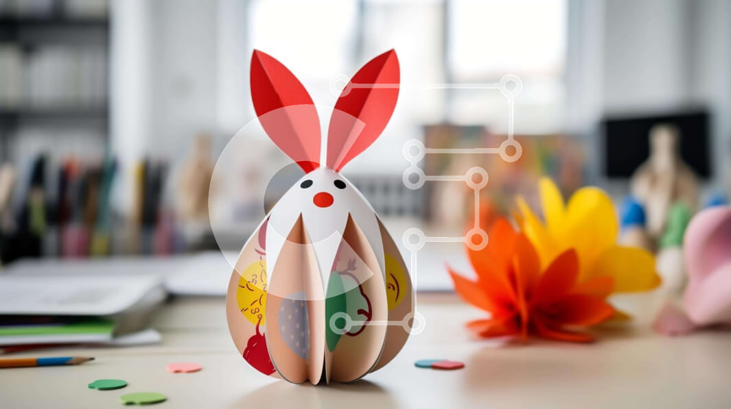 Intra Συλλεκτικό Ξύλινο Παζλ Plywood  4mm - Γλυπτό Πασχαλινό λαγουδάκι με πολύχρωμα λουλούδια Σε Ξύλινο Κουτί - Διαστάσεις Puzzle: 10x10 cm – 25 κομμάτια