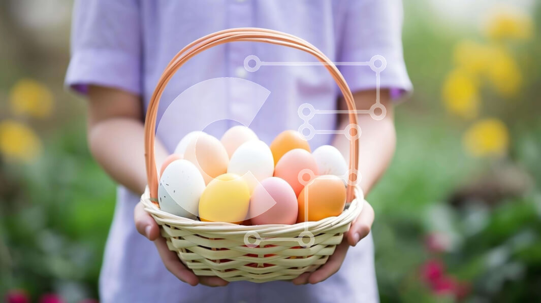 Intra Συλλεκτικό Ξύλινο Παζλ Plywood  4mm - Άτομο που κρατά το Πασχαλινό καλάθι με τα πολύχρωμα αυγά Σε Ξύλινο Κουτί - Διαστάσεις: 10x10 cm – 25 κομμάτια