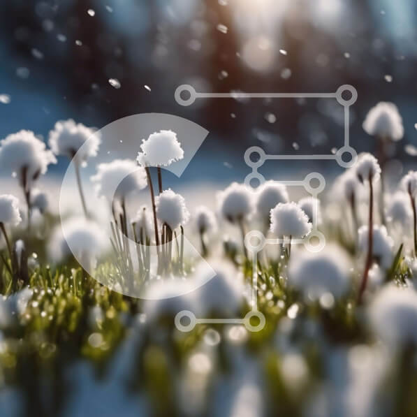 Intra Συλλεκτικό Ξύλινο Παζλ Plywood  4mm - Πεδίο με λευκά βαμβακερά λουλούδια με χιόνι που πέφτει Σε Ξύλινο Κουτί - Διαστάσεις: 10x10 cm – 25 κομμάτια