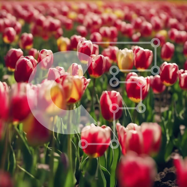 Intra Συλλεκτικό Ξύλινο Παζλ Plywood  4mm - Πεδίο με ανθισμένες κόκκινες και κίτρινες τουλίπες Σε Ξύλινο Κουτί - Διαστάσεις: 10x10 cm – 25 κομμάτια