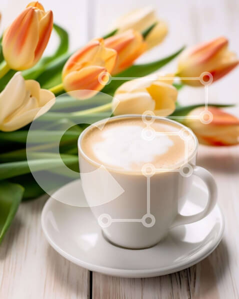 Σετ των 2 Intra Συλλεκτικό Ξύλινο Παζλ Plywood  4mm - Καφές με σαντιγί και πορτοκαλί τουλίπες Σε Ξύλινο Κουτί - Διαστάσεις: 10x10 cm – 25 κομμάτια