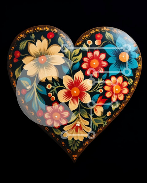 Intra Συλλεκτικό Ξύλινο Παζλ Plywood  4mm - Αντικείμενο σε σχήμα καρδιάς με πολύχρωμα διακοσμητικά λουλουδιών Σε Ξύλινο Κουτί - Διαστάσεις Puzzle: 10x10 cm – 25 κομμάτια