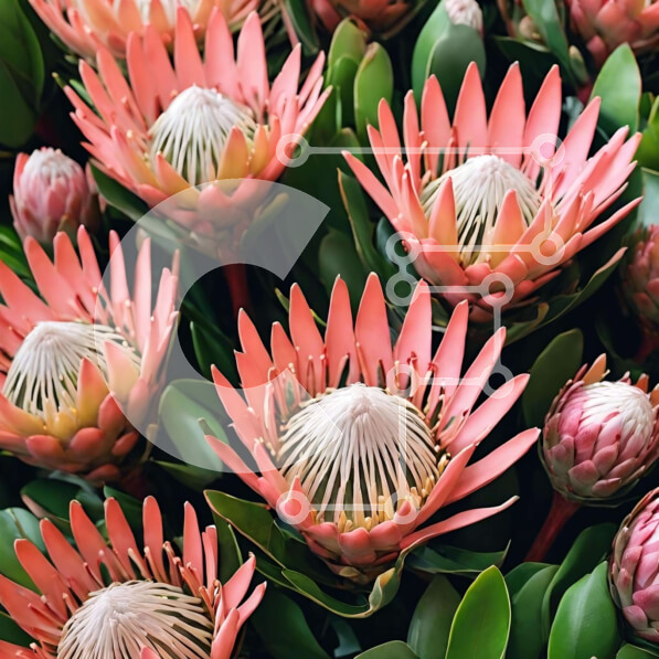 Intra Συλλεκτικό Ξύλινο Παζλ Plywood  4mm - Ροζ Σύνθεση λουλουδιών Protea με πράσινα φύλλα Σε Ξύλινο Κουτί - Διαστάσεις: 10x10 cm – 25 κομμάτια