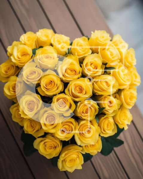 Intra Συλλεκτικό Ξύλινο Παζλ Plywood  4mm - Σύνθεση κίτρινου τριαντάφυλλου σε σχήμα καρδιάς σε ξύλινο τραπέζι Σε Ξύλινο Κουτί - Διαστάσεις: 10x10 cm – 25 κομμάτια