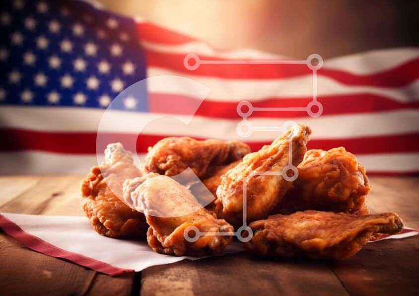 Σετ των 2 Intra Συλλεκτικό Ξύλινο Παζλ Plywood  4mm - American Fried Chicken Wings στις 4 Ιουλίου Σε Ξύλινο Κουτί - Διαστάσεις: 10x10 cm – 25 κομμάτια