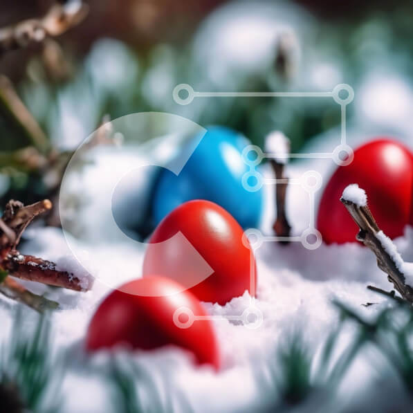 Intra Συλλεκτικό Ξύλινο Παζλ Plywood  4mm - Πολύχρωμα Πασχαλινά αυγά στο χιόνι και τη χλόη Σε Ξύλινο Κουτί - Διαστάσεις: 10x10 cm – 25 κομμάτια