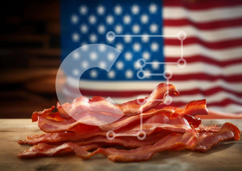 Σετ των 2 Intra Συλλεκτικό Ξύλινο Παζλ Plywood  4mm - Μπέικον σε ένα ξύλινο τραπέζι με την αμερικανική σημαία στο φόντο Σε Ξύλινο Κουτί - Διαστάσεις: 10x10 cm – 25 κομμάτια