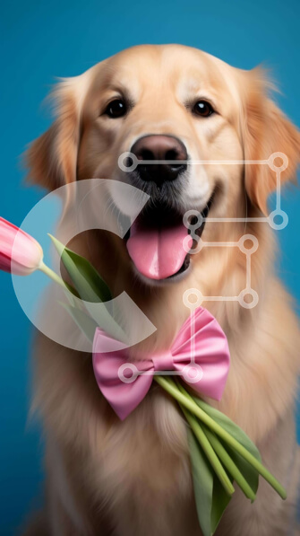 Σετ των 2 Intra Συλλεκτικό Ξύλινο Παζλ Plywood  4mm - Σκύλος Golden Retriever με ροζ τουλίπα και παπιγιόν Σε Ξύλινο Κουτί - Διαστάσεις: 10x10 cm – 25 κομμάτια