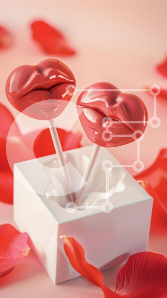 Intra Συλλεκτικό Ξύλινο Παζλ Plywood  4mm - Lollipop Kisses σε λευκό κουτί με κόκκινα ροδοπέταλα Σε Ξύλινο Κουτί - Διαστάσεις Puzzle: 10x10 cm – 25 κομμάτια