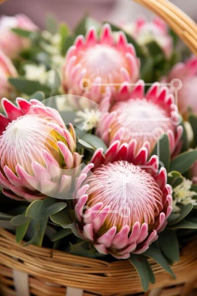 Σετ των 2 Intra Συλλεκτικό Ξύλινο Παζλ Plywood  4mm - Ψάθινο καλάθι με ροζ και λευκά λουλούδια Πρωτέας Σε Ξύλινο Κουτί - Διαστάσεις: 10x10 cm – 25 κομμάτια