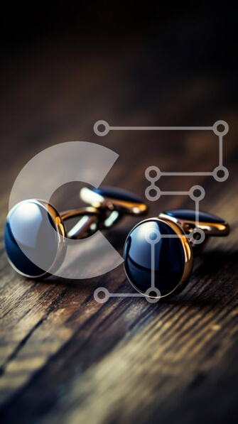 Intra Συλλεκτικό Ξύλινο Παζλ Plywood  4mm - Μανικετόκουμπα σε χρυσό τόνο με μαύρες πολύτιμες πέτρες σε ξύλινη επιφάνεια Σε Ξύλινο Κουτί - Διαστάσεις Puzzle: 10x10 cm – 25 κομμάτια