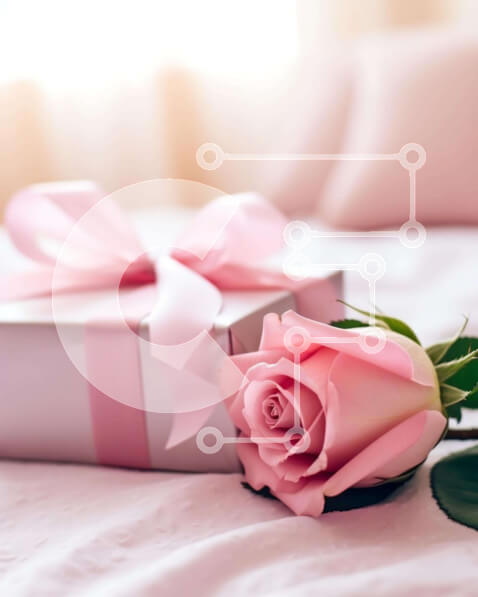 Intra Συλλεκτικό Ξύλινο Παζλ Plywood  4mm - Ροζ τριαντάφυλλο και κουτί δώρου στο κρεβάτι Σε Ξύλινο Κουτί - Διαστάσεις: 10x10 cm – 25 κομμάτια