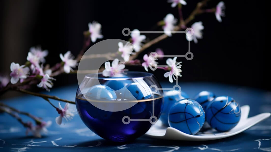 Intra Συλλεκτικό Ξύλινο Παζλ Plywood  4mm - Στολισμός Πασχαλινών Τραπεζιών με Μπλε Αυγά και Άνθη Κερασιάς Σε Ξύλινο Κουτί - Διαστάσεις Puzzle: 10x10 cm – 25 κομμάτια