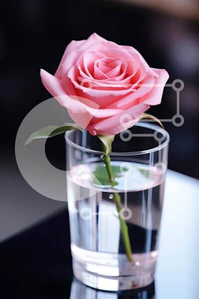 Σετ των 2 Intra Συλλεκτικό Ξύλινο Παζλ Plywood  4mm - Μονό ροζ τριαντάφυλλο σε γυάλινο βάζο σε ξύλινο τραπέζι Σε Ξύλινο Κουτί - Διαστάσεις: 10x10 cm – 25 κομμάτια