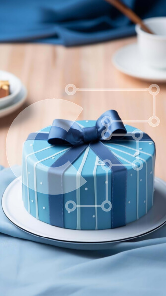 Intra Συλλεκτικό Ξύλινο Παζλ Plywood  4mm - Μπλε κέικ με κορδέλα και τραπέζι Σε Ξύλινο Κουτί - Διαστάσεις: 10x10 cm – 25 κομμάτια