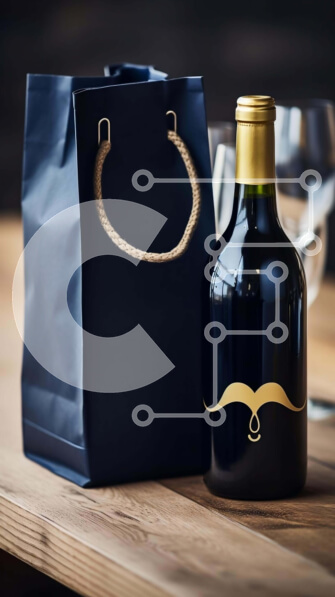 Intra Συλλεκτικό Ξύλινο Παζλ Plywood  4mm - Κρασί και ποτήρια στο τραπέζι με ετικέτα μουστάκι Σε Ξύλινο Κουτί - Διαστάσεις: 10x10 cm – 25 κομμάτια