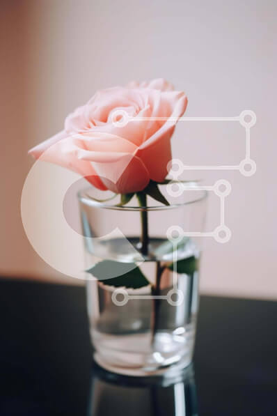 Σετ των 2 Intra Συλλεκτικό Ξύλινο Παζλ Plywood  4mm - Μονό ροζ τριαντάφυλλο σε ποτήρι νερό Σε Ξύλινο Κουτί - Διαστάσεις: 10x10 cm – 25 κομμάτια