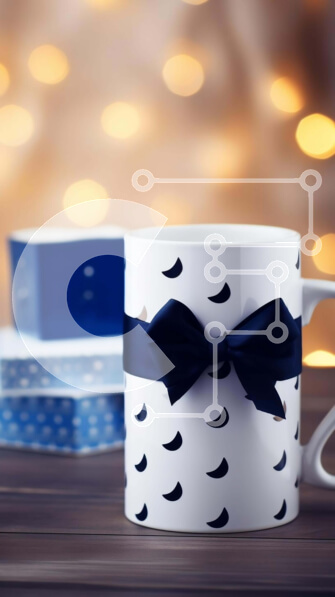 Intra Συλλεκτικό Ξύλινο Παζλ Plywood  4mm - Λευκή κούπα καφέ με μπλε και λευκές ρίγες και κορδέλα δώρου Σε Ξύλινο Κουτί - Διαστάσεις: 10x10 cm – 25 κομμάτια