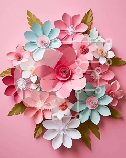 Intra Συλλεκτικό Ξύλινο Παζλ Plywood  4mm - Πολύχρωμο χάρτινο λουλούδι σε ροζ φόντο Σε Ξύλινο Κουτί - Διαστάσεις Puzzle: 10x10 cm – 25 κομμάτια