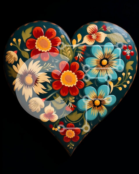 Intra Συλλεκτικό Ξύλινο Παζλ Plywood  4mm - Ξύλινο κουτί σε σχήμα καρδιάς διακοσμημένο με πολύχρωμα λουλούδια Σε Ξύλινο Κουτί - Διαστάσεις Puzzle: 10x10 cm – 25 κομμάτια