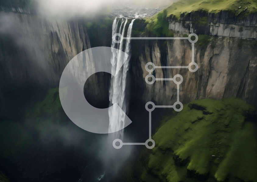 Intra Συλλεκτικό Ξύλινο Παζλ Plywood  4mm - Εναέρια άποψη του καταρράκτη που περιβάλλεται από ομιχλώδη σύννεφα Σε Ξύλινο Κουτί - Διαστάσεις: 10x10 cm – 25 κομμάτια