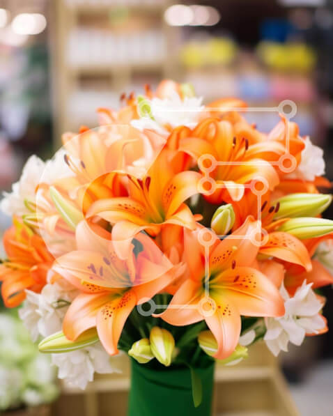 Σετ των 2 Intra Συλλεκτικό Ξύλινο Παζλ Plywood  4mm - Πράσινο βάζο με πορτοκαλί και λευκά λουλούδια Σε Ξύλινο Κουτί - Διαστάσεις: 10x10 cm – 25 κομμάτια