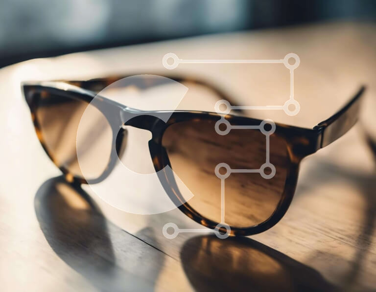 Intra Συλλεκτικό Ξύλινο Παζλ Plywood  4mm - Γυαλιά ηλίου Tortoiseshell σε ξύλινο τραπέζι Σε Ξύλινο Κουτί - Διαστάσεις Puzzle: 10x10 cm – 25 κομμάτια