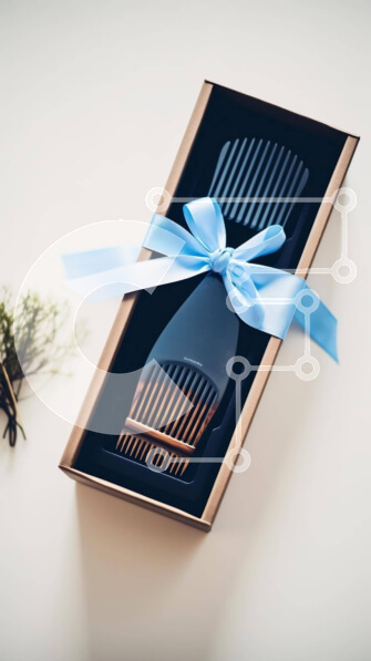 Intra Συλλεκτικό Ξύλινο Παζλ Plywood  4mm - Μαύρη χτένα με μπλε κορδέλα και φυτό Σε Ξύλινο Κουτί - Διαστάσεις Puzzle: 10x10 cm – 25 κομμάτια