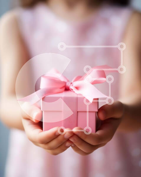 Intra Συλλεκτικό Ξύλινο Παζλ Plywood  4mm - Νεαρό κορίτσι που κρατά ένα κομψό ροζ κουτί δώρου Σε Ξύλινο Κουτί - Διαστάσεις Puzzle: 10x10 cm – 25 κομμάτια