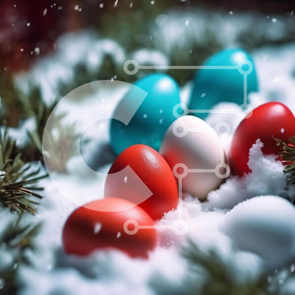 Intra Συλλεκτικό Ξύλινο Παζλ Plywood  4mm - Πολύχρωμα Πασχαλινά αυγά στο χιονισμένο τοπίο Σε Ξύλινο Κουτί - Διαστάσεις: 10x10 cm – 25 κομμάτια