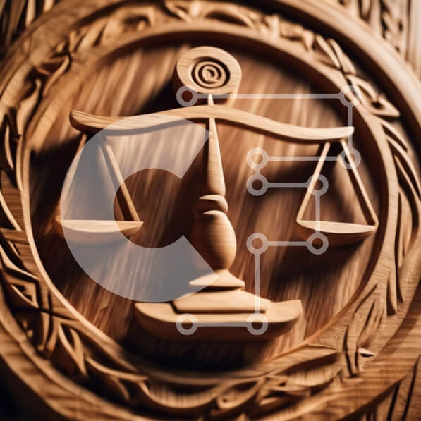 Intra Συλλεκτικό Ξύλινο Παζλ Plywood  4mm - Ξύλινες κλίμακες δικαιοσύνης σύμβολο σε περίτεχνα διακοσμημένη κυκλική βάση Σε Ξύλινο Κουτί - Διαστάσεις: 10x10 cm – 25 κομμάτια