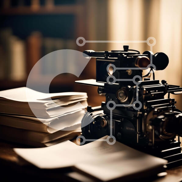 Intra Συλλεκτικό Ξύλινο Παζλ Plywood  4mm - Vintage κινηματογραφική κάμερα σε ξύλινο τραπέζι με στοίβες από βιβλία και χαρτιά Σε Ξύλινο Κουτί - Διαστάσεις: 10x10 cm – 25 κομμάτια