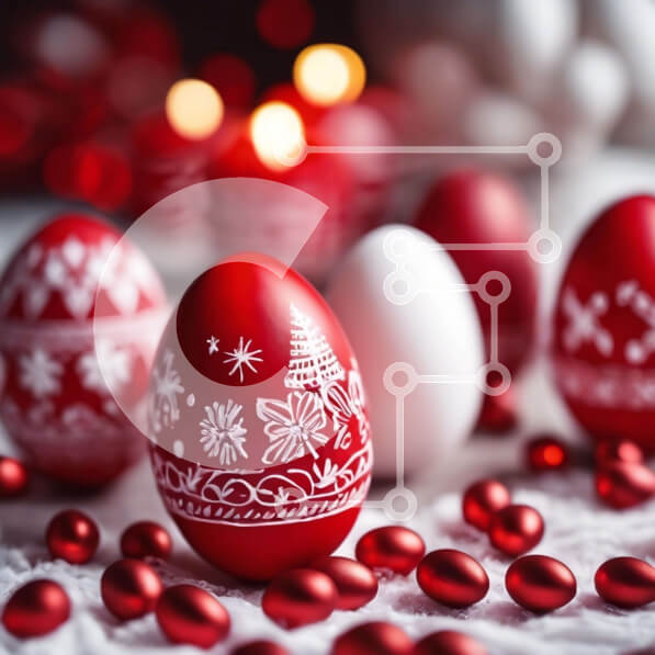 Intra Συλλεκτικό Ξύλινο Παζλ Plywood  4mm - Κόκκινα και άσπρα Πασχαλινά αυγά με νιφάδες χιονιού και κεριά Σε Ξύλινο Κουτί - Διαστάσεις: 10x10 cm – 25 κομμάτια