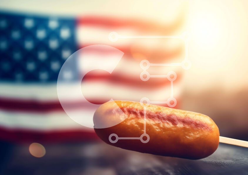 Σετ των 2 Intra Συλλεκτικό Ξύλινο Παζλ Plywood  4mm - Χοτ ντογκ τυλιγμένο με μπέικον με αμερικανική σημαία Σε Ξύλινο Κουτί - Διαστάσεις: 10x10 cm – 25 κομμάτια