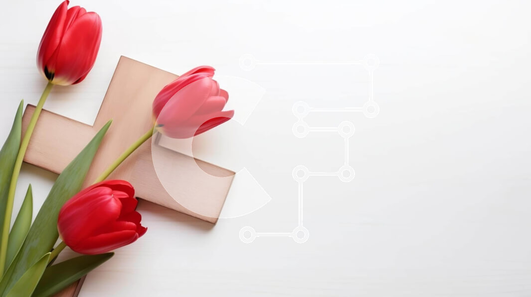 Intra Συλλεκτικό Ξύλινο Παζλ Plywood  4mm - Κόκκινη τουλίπα Πασχαλινός σταυρός σε άσπρο φόντο Σε Ξύλινο Κουτί - Διαστάσεις Puzzle: 10x10 cm – 25 κομμάτια