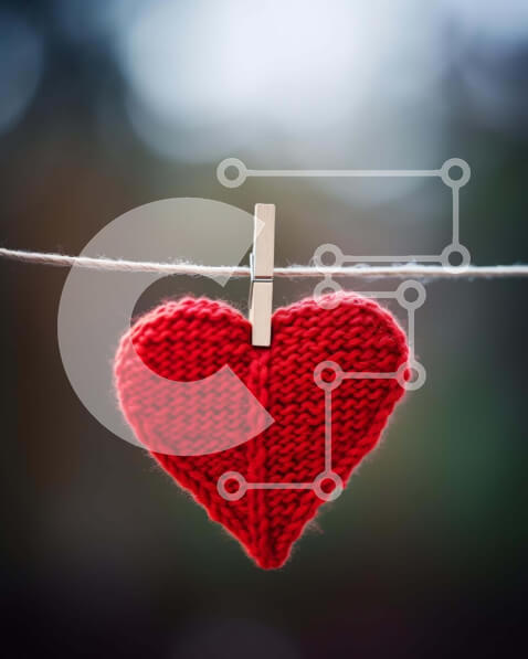 Intra Συλλεκτικό Ξύλινο Παζλ Plywood  4mm - Κόκκινο πλεκτό στολίδι καρδιάς σε ρούχο Σε Ξύλινο Κουτί - Διαστάσεις Puzzle: 10x10 cm – 25 κομμάτια