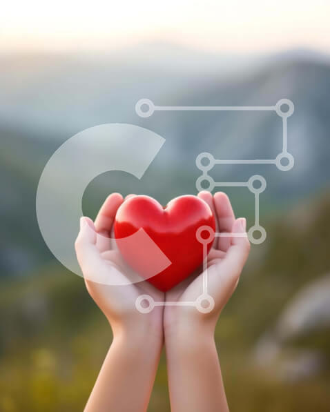 Intra Συλλεκτικό Ξύλινο Παζλ Plywood  4mm - Χέρια που κρατούν την κόκκινη καρδιά με τα βουνά στο φόντο Σε Ξύλινο Κουτί - Διαστάσεις Puzzle: 10x10 cm – 25 κομμάτια