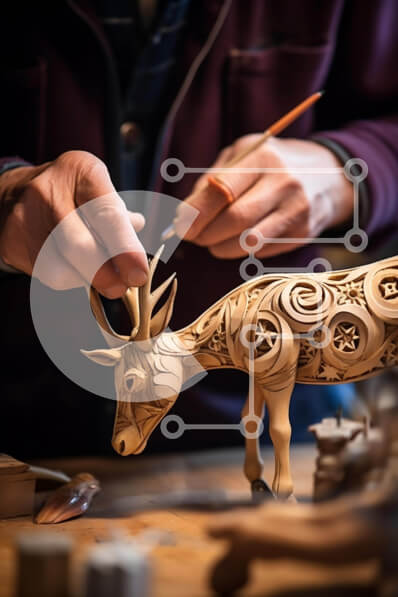 Intra Συλλεκτικό Ξύλινο Παζλ Plywood  4mm - Περίπλοκη διαδικασία σκάλισμα ειδωλίων από ξύλο ελαφιού Σε Ξύλινο Κουτί - Διαστάσεις Puzzle: 10x10 cm – 25 κομμάτια