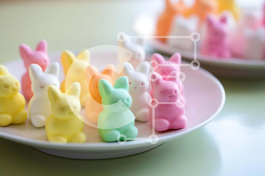 Σετ των 2 Intra Συλλεκτικό Ξύλινο Παζλ Plywood  4mm - Πολύχρωμο Marshmallow τιτιβίζει στο λευκό πιάτο Σε Ξύλινο Κουτί - Διαστάσεις: 10x10 cm – 25 κομμάτια