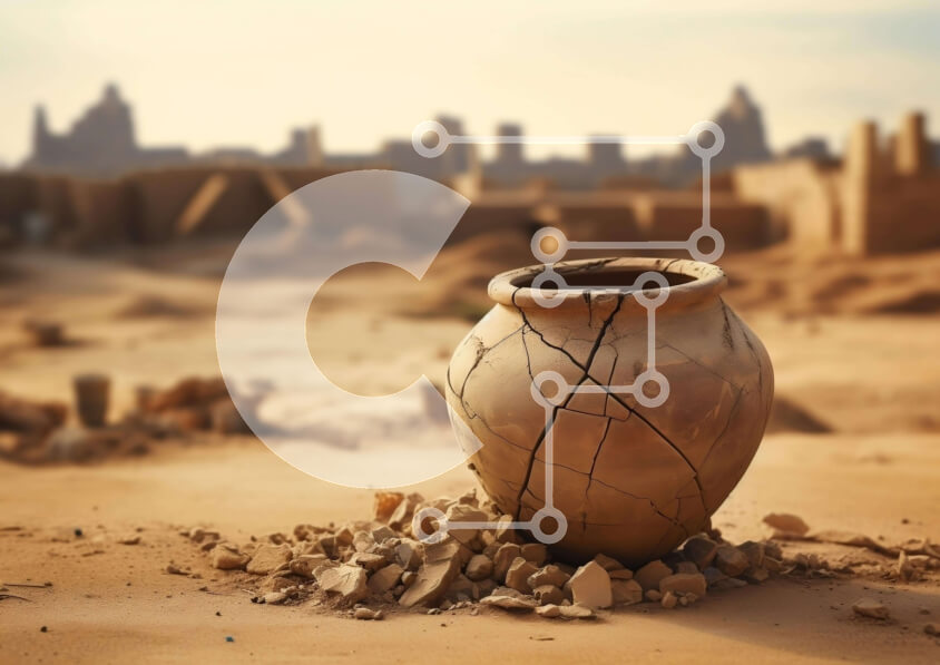 Intra Συλλεκτικό Ξύλινο Παζλ Plywood  4mm - Σπασμένο δοχείο στην έρημο Σε Ξύλινο Κουτί - Διαστάσεις: 10x10 cm – 25 κομμάτια