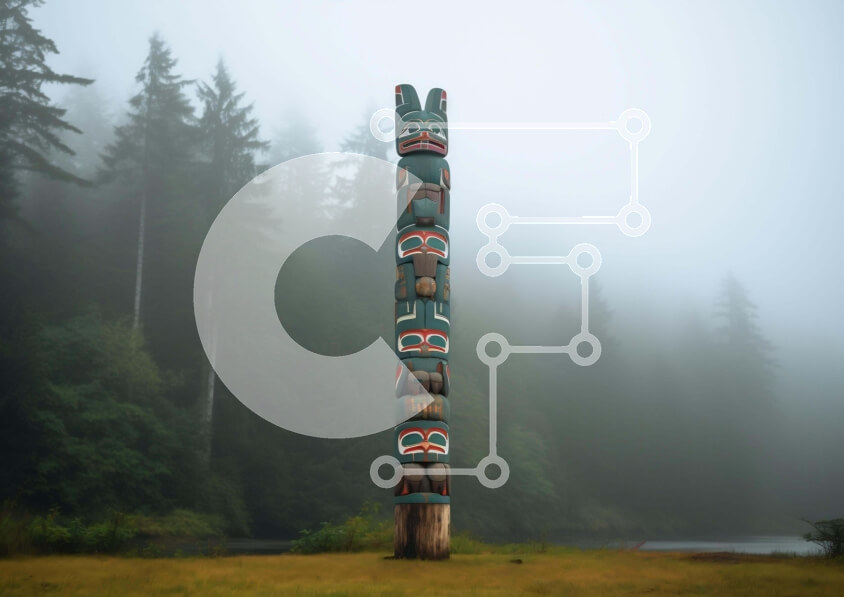 Intra Συλλεκτικό Ξύλινο Παζλ Plywood  4mm - Πόλος τοτέμ σε ανοιχτό πεδίο με δέντρα Σε Ξύλινο Κουτί - Διαστάσεις: 10x10 cm – 25 κομμάτια